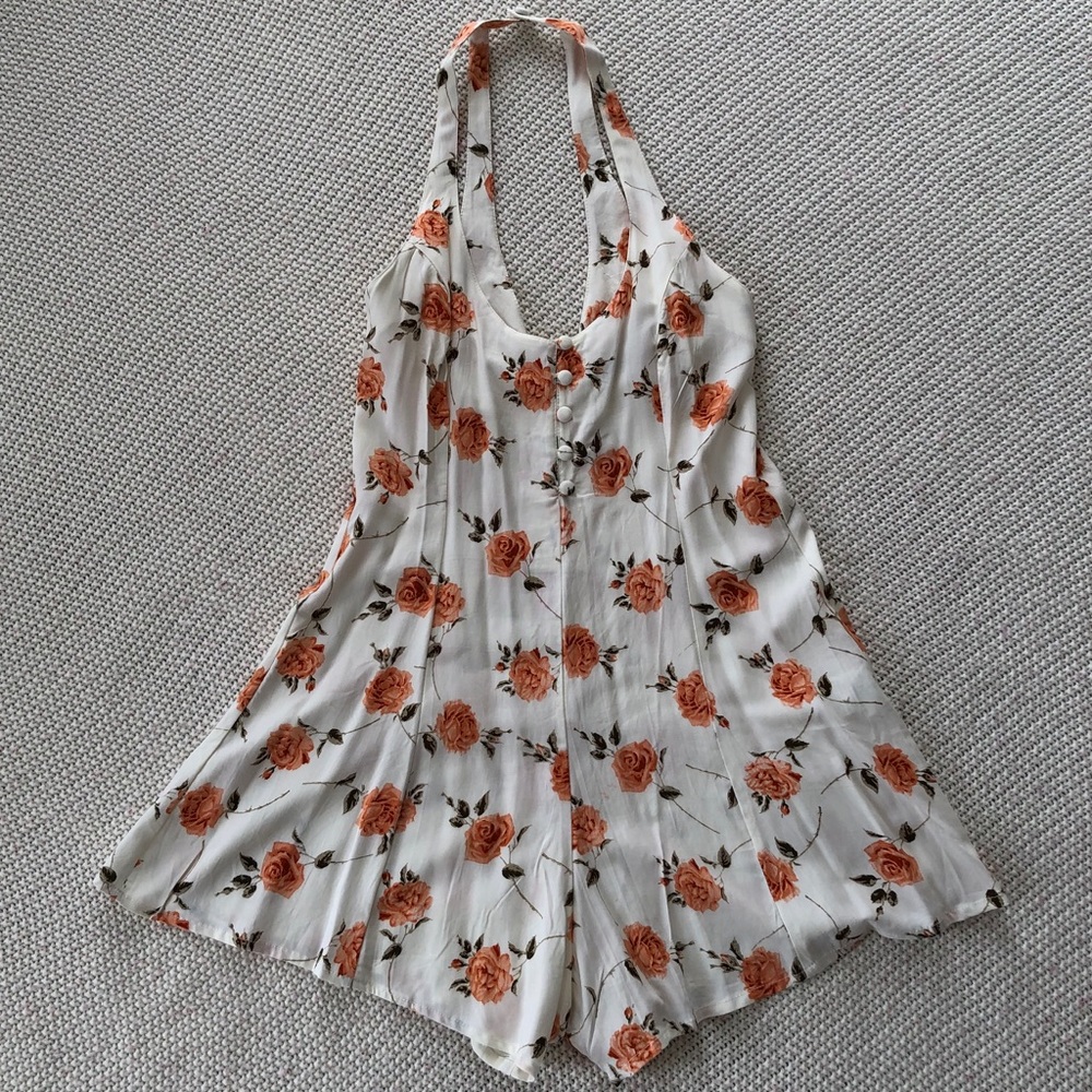 Motel White Rose Halter Flowy Romper